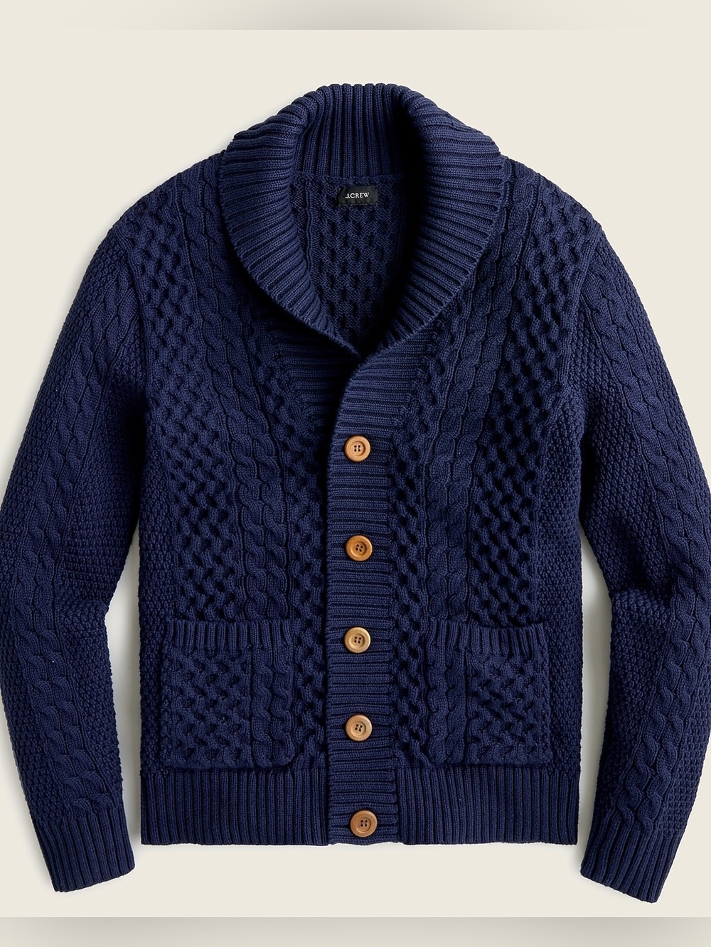 J.Crew Men’s L Cotton Cable Knit Shawl Collar Cardigan Navy